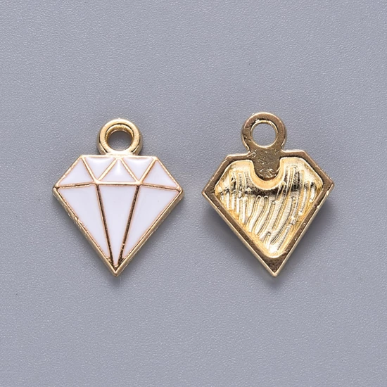 Medál - gyémánt - 15x11mm - halvány arany, fehér színben