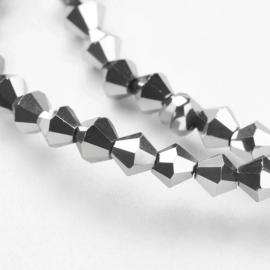 Üveggyöngy - 3mm – Ezüst - bicone formájú