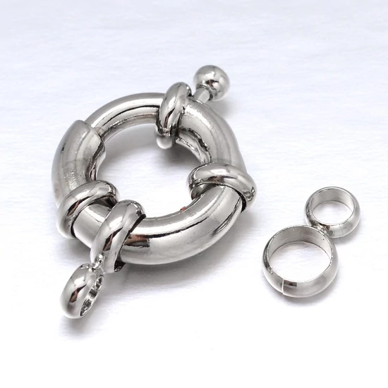 Kapocs - nagy kerek - 12,5x13mm - rugós gyűrű - platina színben