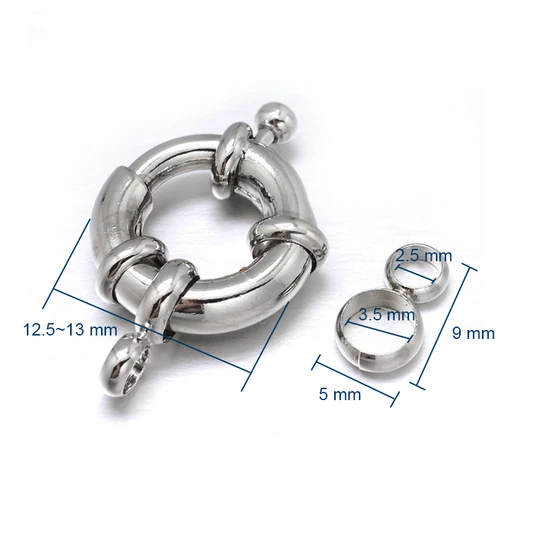Kapocs - nagy kerek - 12,5x13mm - rugós gyűrű - platina színben