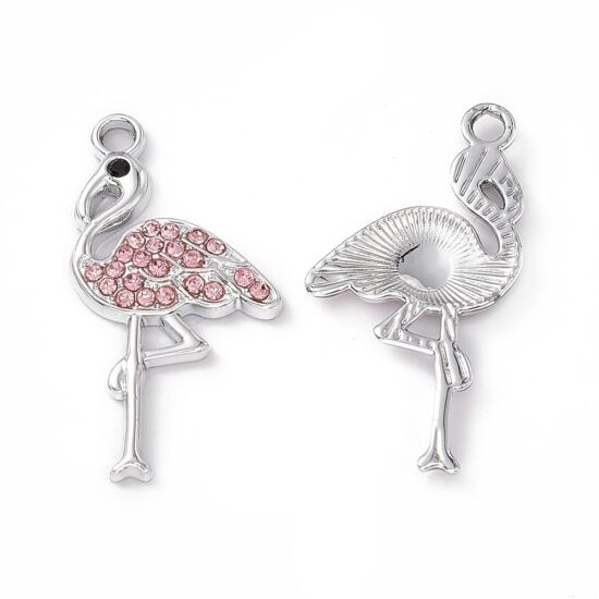 Medál - Flamingó - rózsaszín strasszos - platina ezüst színben