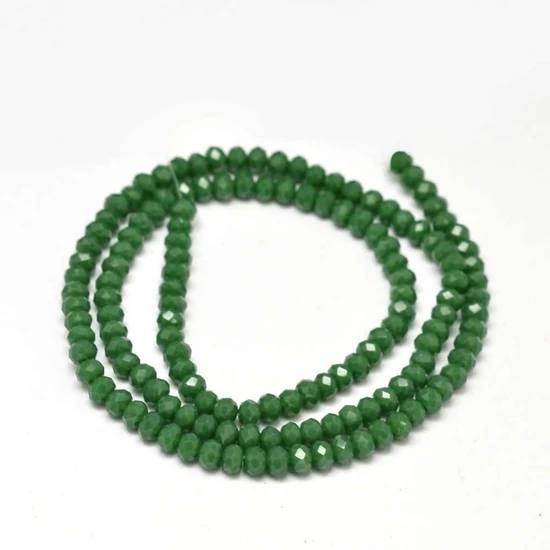 Üveggyöngy - 3x2mm - zöld - fánk alakú csiszolt