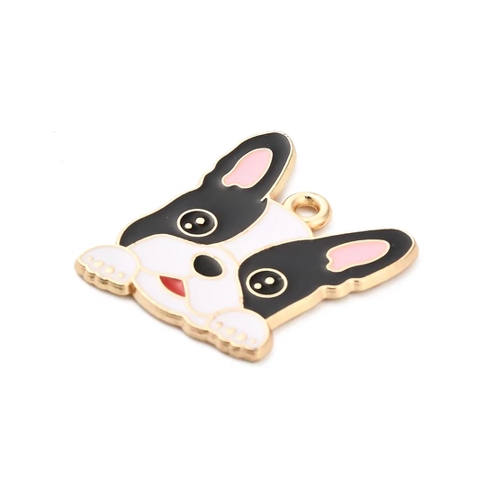 Medál - francia bulldog charm, fekete, 22.5x19x1mm