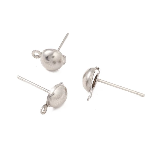 Fülbevaló alap, félkör, bedugós, rozsdamentes acél, 9x6mm (pár) 