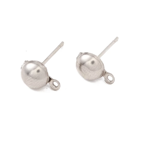 Fülbevaló alap, félkör, bedugós, rozsdamentes acél, 9x6mm (pár) 