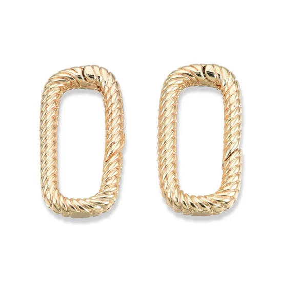 Kapocs - Sárgaréz, rugós, csavart ovális, valódi 18K aranyozott, 18x9x2.5mm, nikkelmentes