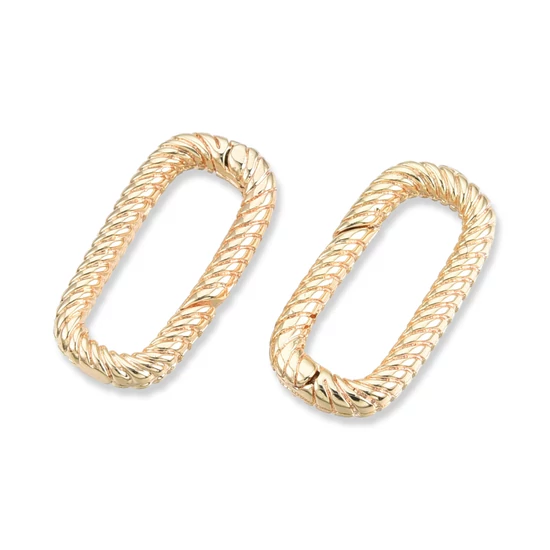 Kapocs - Sárgaréz, rugós, csavart ovális, valódi 18K aranyozott, 18x9x2.5mm, nikkelmentes