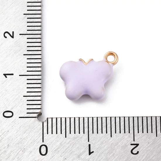Medál - pillangó,  halvány lila és arany Charm, 11.5x12.5x3.5mm