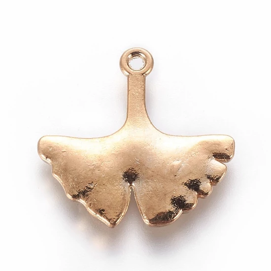 Medál - Ginkgo levél, világos arany, olajzöld, 22.5x22.5x2mm