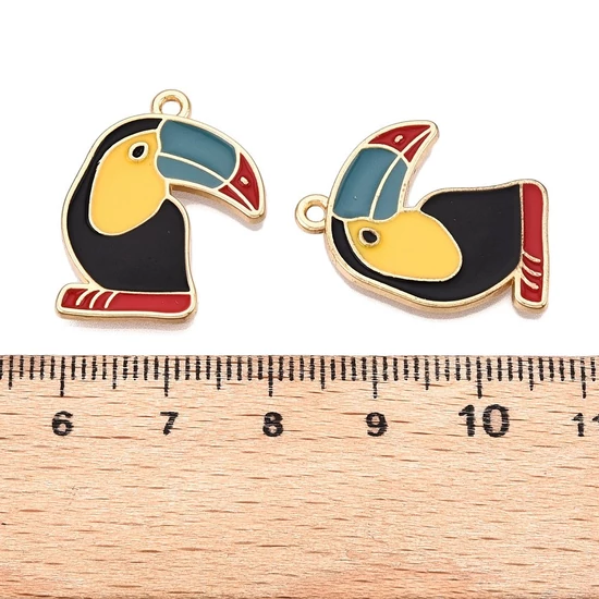 Medál - tukán, madár charm, 25x20x2mm - Nikkelmentes