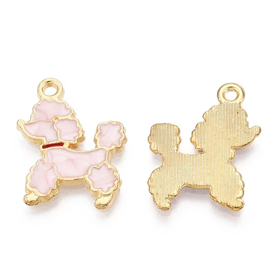 Medál - kutya pudli charm, halvány levendula és világos arany, 20.5x16.5x1.5mm, nikkelmentes
