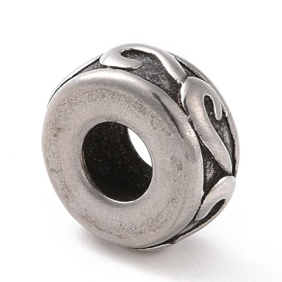 Köztes gyöngy - 5,5x11mm - nagy lyukú - antik ezüst színben - 304 Rozsdamentes Acél!