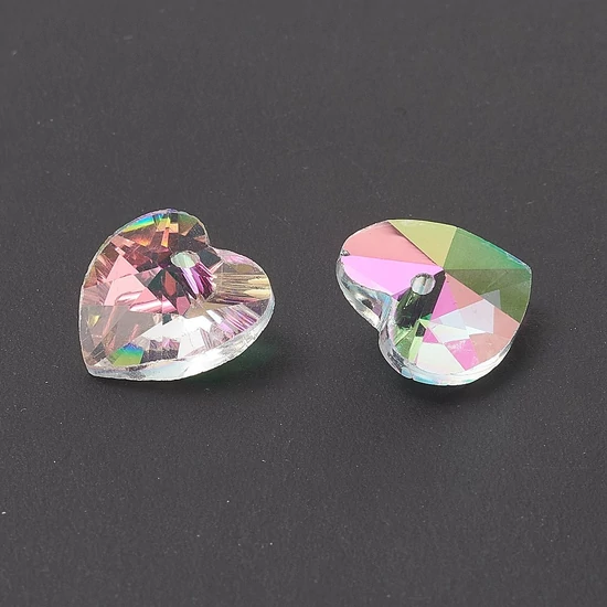 Medál - 14x14mm - színes AB szív - üveg