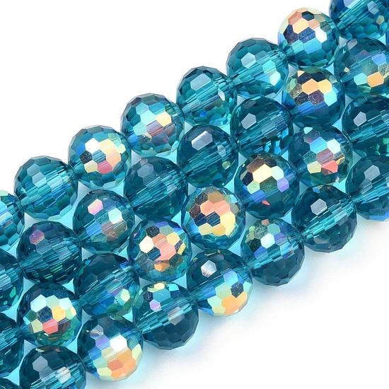 Üveggyöngy - 8x7,5mm - áttetsző sötét cián - félig AB színű - gömb alakban, csiszolt (10db)