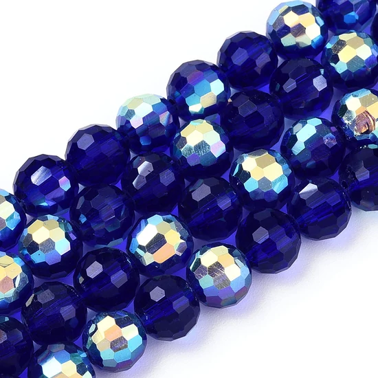 Üveggyöngy - 8x7,5mm - áttetsző sötét kék - félig AB színű - gömb alakban, csiszolt (10db)