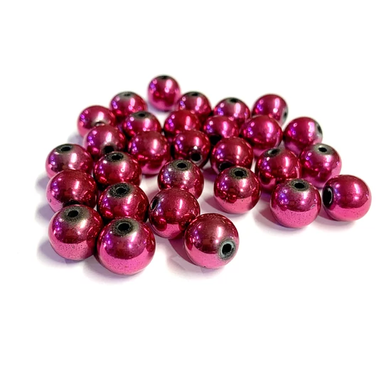 Ásványgyöngy - 10mm - Galvanizált nem mágneses - hematit - festett ciklámen