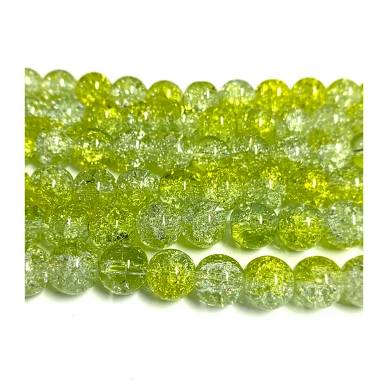 Üveggyöngy - 10mm - pezsgő és zöldessárga színben - robbantott (10db)