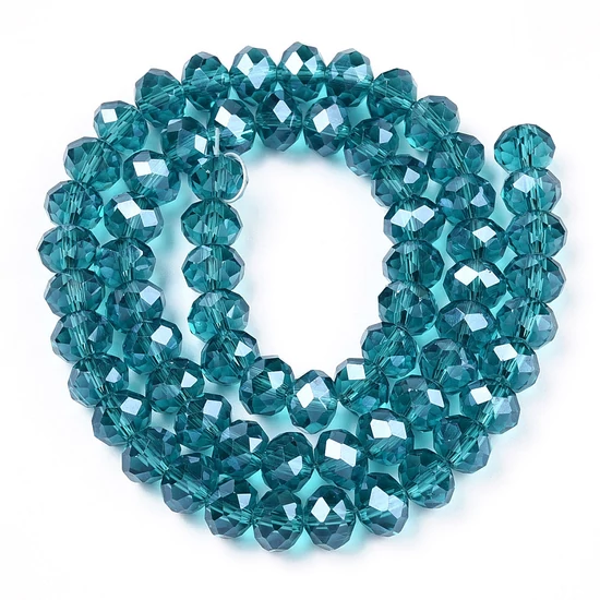 Üveggyöngy - 10x8mm - csillogó - áttetsző - acélkék - csiszolt fánk (10db)