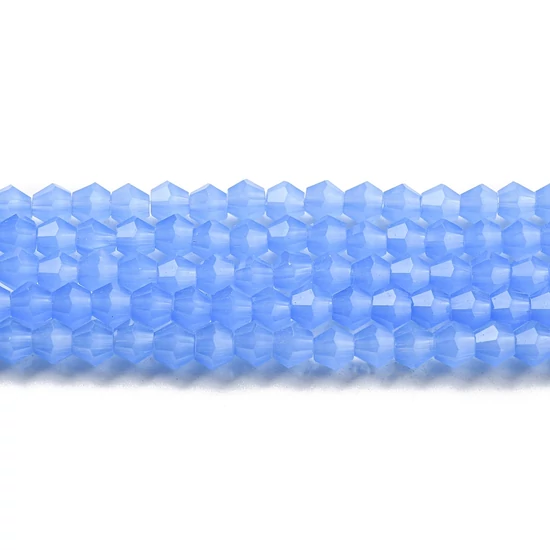 Üveggyöngy - 4mm - csillogó - opál - búzavirágkék - rombusz - bicone