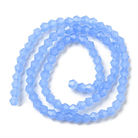 Üveggyöngy - 4mm - csillogó - opál - búzavirágkék - rombusz - bicone