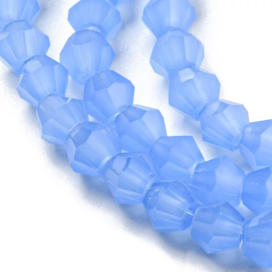 Üveggyöngy - 4mm - csillogó - opál - búzavirágkék - rombusz - bicone