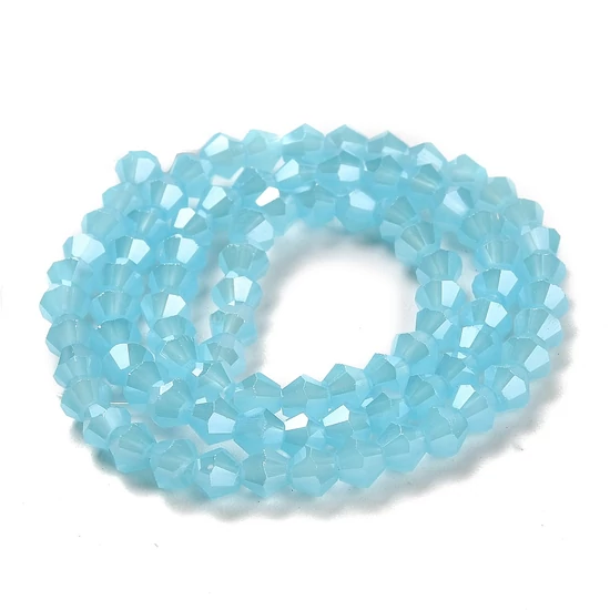 Üveggyöngy - 4mm - csillogó - opál - égkék - rombusz - bicone