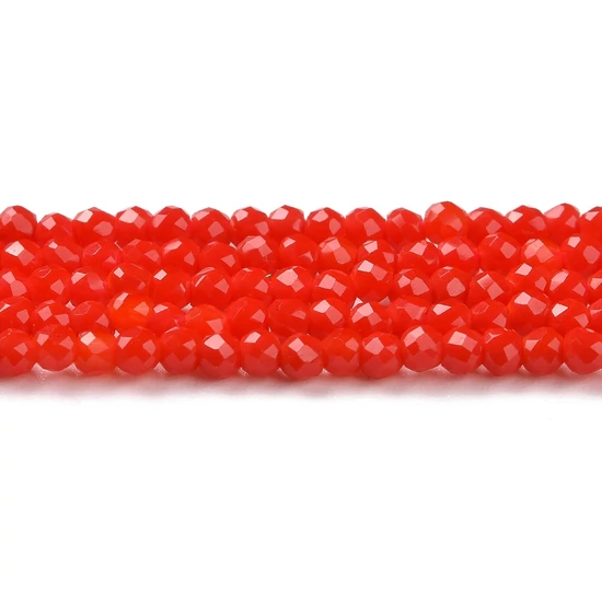 Üveggyöngy - 2x2mm - csillogó - telt - piros - csiszolt fánk