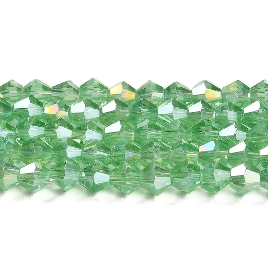 Üveggyöngy - 4mm - csillogó - áttetsző - halvány zöld AB - rombusz - bicone
