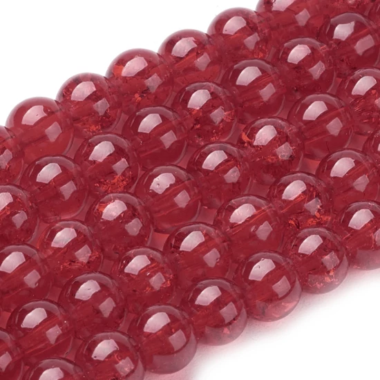  Üveggyöngy - 6mm - Piros - robbantott - gömb alakban (10db)