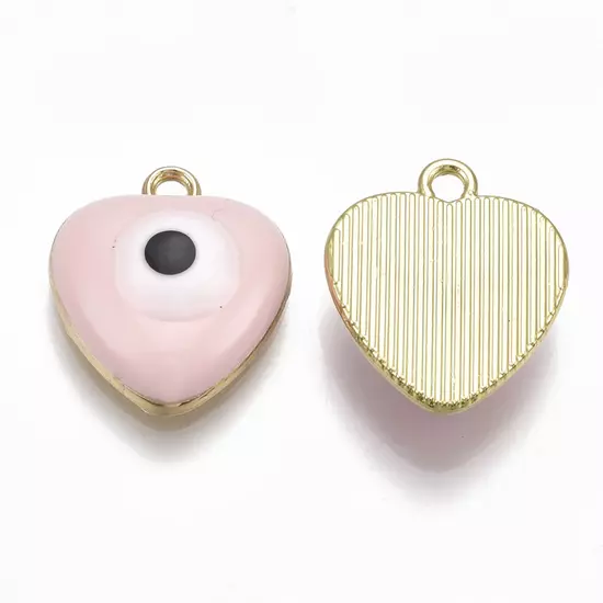 Medál - szív - zománc - szív - szemmel, világos arany és rózsaszín színben 18x15.5x5mm