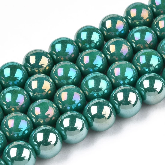 Üveggyöngy - 9.5~10mm - telet - AB bevonattal - kerek - sötét cián színben 