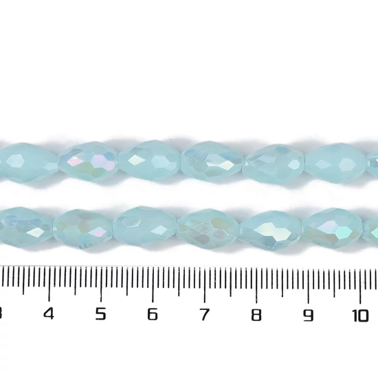 Üveggyöngy - csepp, angyalszoknya - galvanizált halványkék AB színű, fazettált, 15x10mm