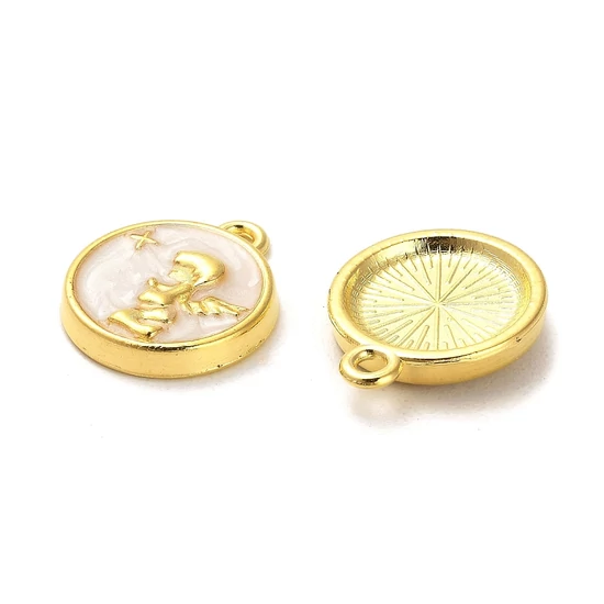 Medál - Angyal - medálion formában 17x14x3mm, lapos kerek arany- fehér színben