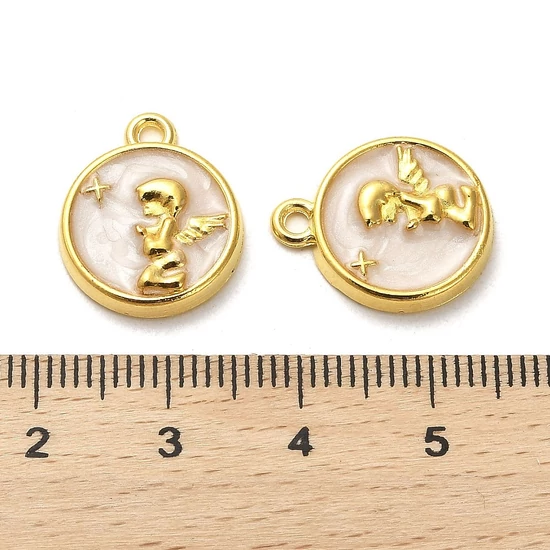 Medál - Angyal - medálion formában 17x14x3mm, lapos kerek arany- fehér színben