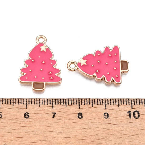 Medál - karácsonyi fenyő - pink és halvány arany színben 24,5x16,5x2mm - ólom és Kadmiummentes! 