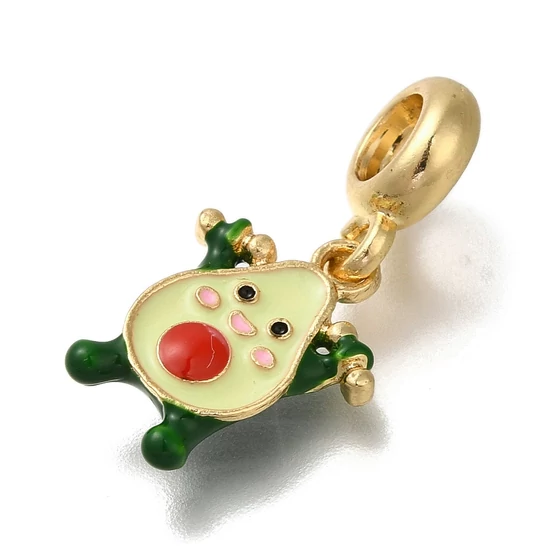 Medál - avokádó, nagy lyukú charms, arany és zöld, 26mm