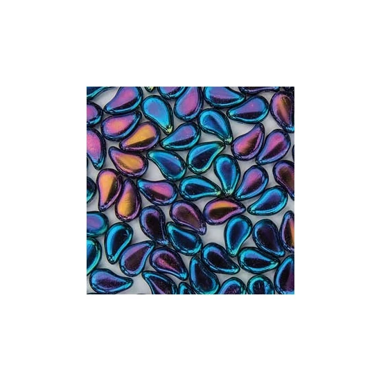 PAISLEY DUO - CSEH PRÉSELT KÉTLYUKÚ GYÖNGY - 8X5MM - JET BLUE IRIS - 21435