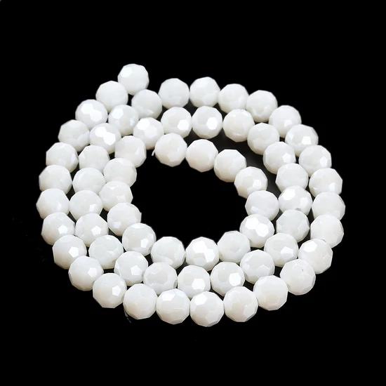 Üveggyöngy - csiszolt, gyöngyházfényű, kerek, fehérfüstös, 8 mm (10db)