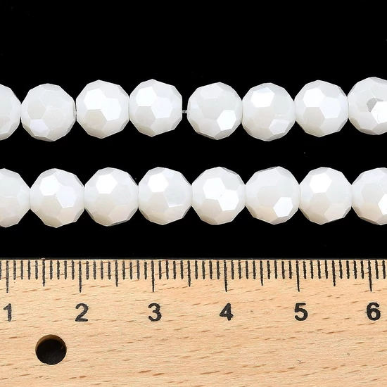 Üveggyöngy - csiszolt, gyöngyházfényű, kerek, fehérfüstös, 8 mm (10db)