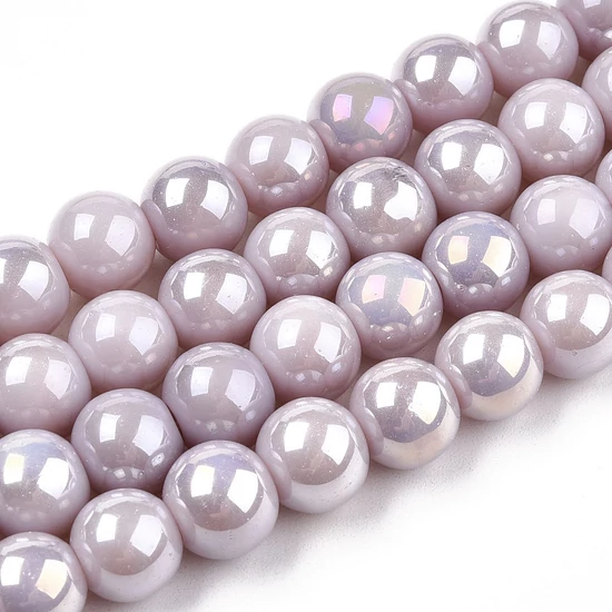 Üveggyöngy - Galvanizált, lágy rózsabarnás AB színű, kerek, 8~8.5mm (10db)