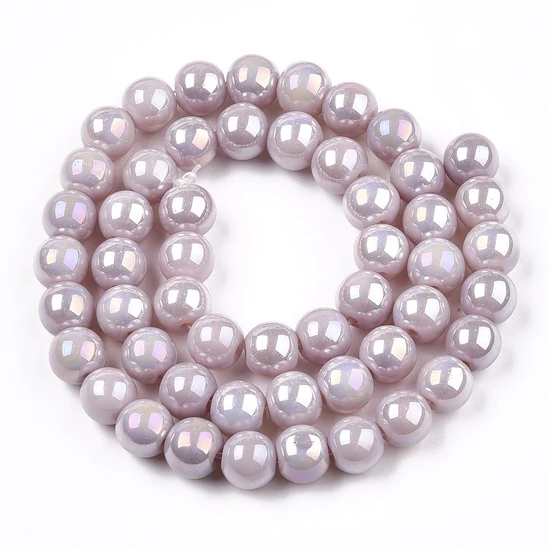 Üveggyöngy - Galvanizált, lágy rózsásbarna AB színű, kerek, 8~8.5mm (10db)