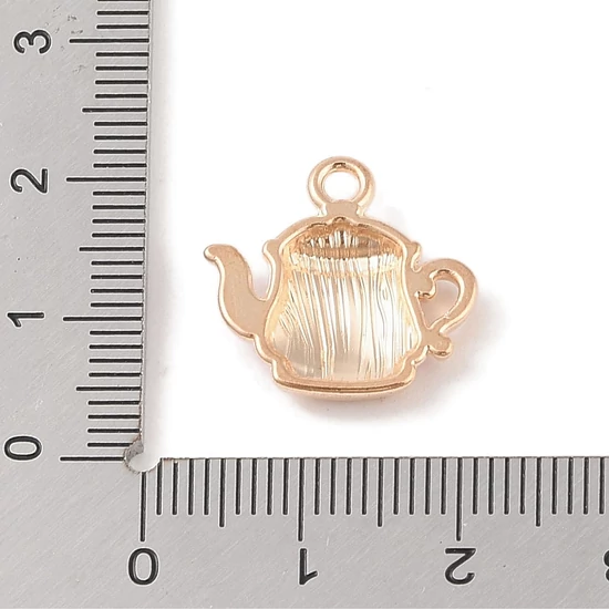 Medál -  teáskanna bájital, fehér- világos arany, 17x17.5x3mm