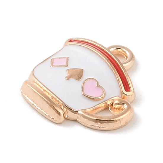 Medál - teáscsésze charm, világos arany, fehér, 15x14x3mm