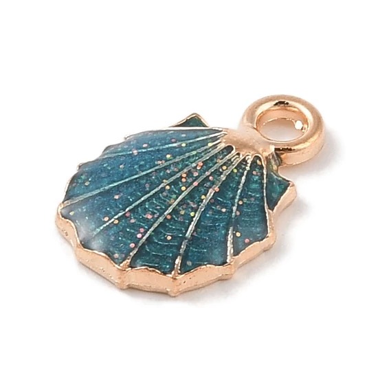 Medál - kagyló alakú - világos arany és zöldeskék charm, 18x12x3mm