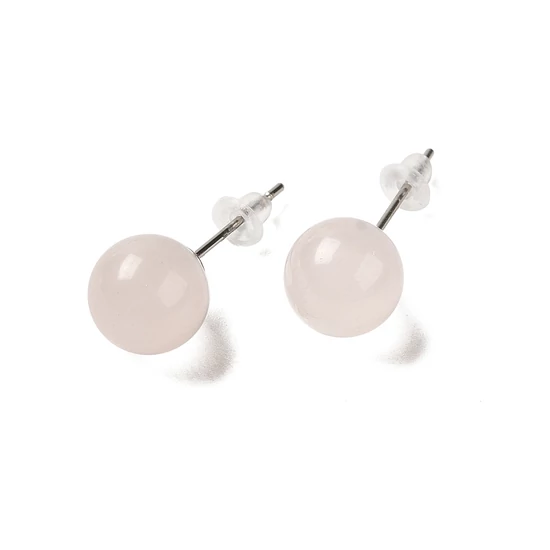 Ásvány természetes rózsakvarc fülbevaló, bedugós, gömb alakú - 20.5x8mm