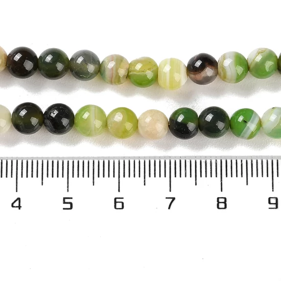 Természetes csíkos achát, festett, kerek, zöld, 6mm