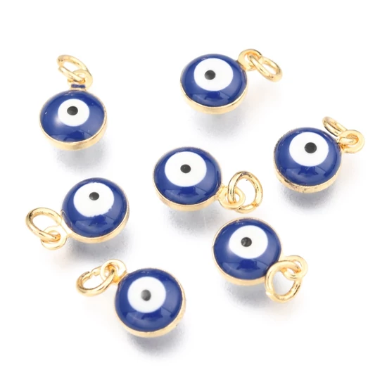 Medál - Evil Eye, valódi 18K aranyozott, karikával, kék, 9.5x6.5x4.5mm