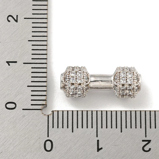 Medál - súlyzó, Cirkónia kővel, platina, 6.5x16.5x3.5mm