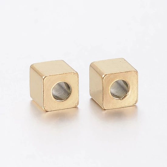 Köztes gyöngy - kocka - 304 rozsdamentes acél, arany, 4x4x4mm