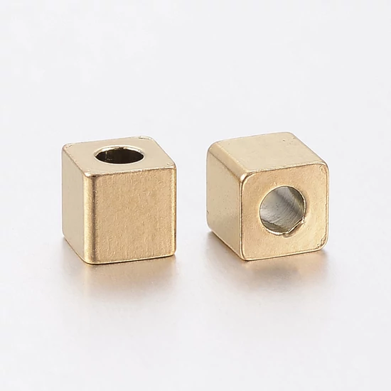 Köztes gyöngy - kocka - 304 rozsdamentes acél, arany, 4x4x4mm